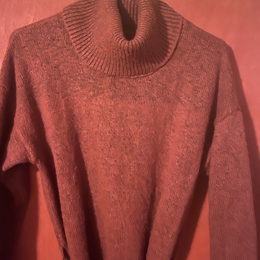 Rachel Zoe Rust Orange Marl Turtleneck Sweater Dress Midi Side Slit Belted M